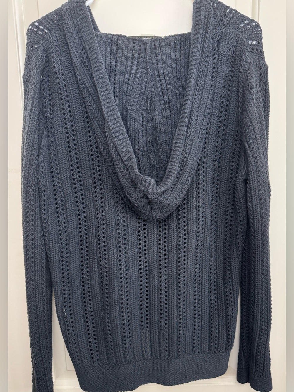 Bamboo Traders XL Charcoal Open Knit Hooded Cotton Sweater Boho Pullover - Picture 2 of 3